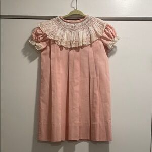 Sweet girls Pink Ruffled Dress with Lace Smocked Collar 6 Easter Church s/s EC